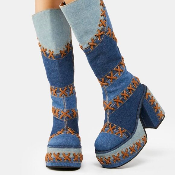 Delas PATCH DENIM DELIGHT  Milan Style Denim Boots ( BRAND NEW !!! ) - Picture 1 of 7
